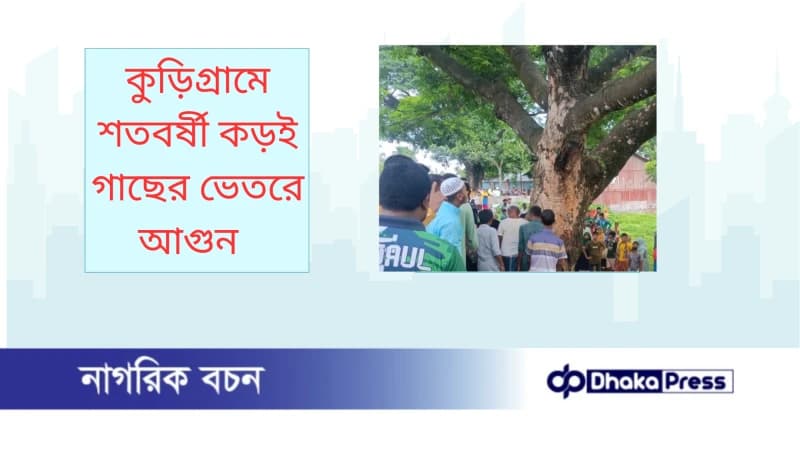কুড়িগ্রামে শতবর্ষী কড়ই গাছের ভেতরে আগুন