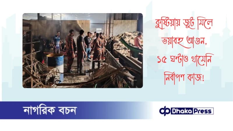 কুষ্টিয়ায় জুট মিলে ভয়াবহ আগুন, ১৫ ঘণ্টাও থামেনি নির্বাপণ কাজ