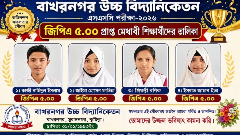 মুরাদনগরের বাখরনগর উচ্চ বিদ্যানিকেতনে এসএসসিতে জিপিএ-৫ প...