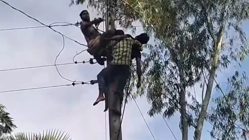 মাদারগঞ্জে বিদ্যুতের খুঁটিতে কাজ করতে গিয়ে ইলেকট্রিশিয়ান...