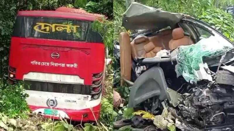 গোপালগঞ্জে বাস-প্রাইভেটকারের মুখোমুখি সংঘর্ষে নিহত ২, আহ...