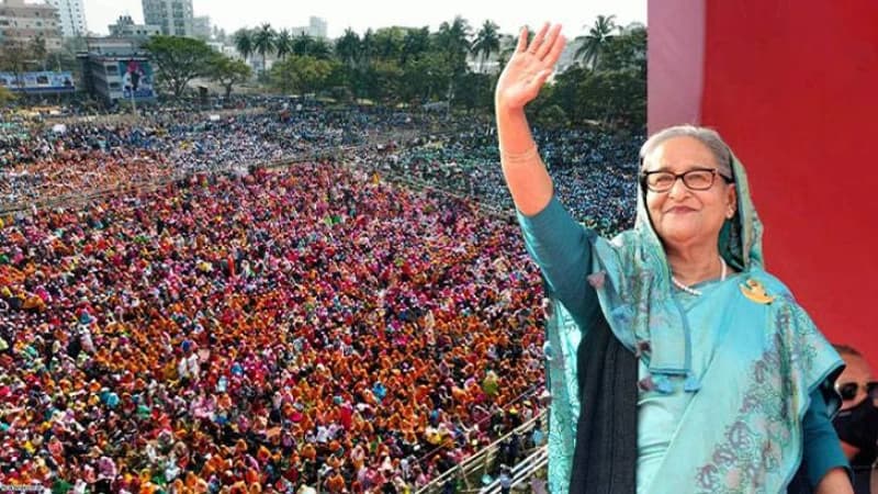 কলাবাগানের জনসভামঞ্চে শেখ হাসিনা